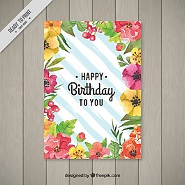 可爱水彩花生日卡