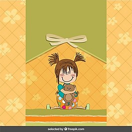 可爱的女孩与泰迪熊婴儿淋浴卡