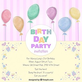 水彩气球可爱生日卡