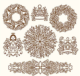 7款手绘圣诞花环和标签矢量图