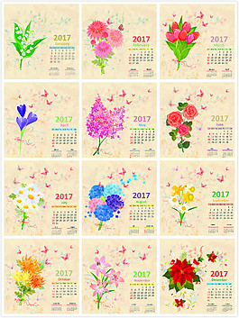 手绘花朵月历