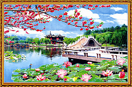荷花池风景装饰画