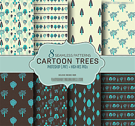 8款时尚的矢量树木背景PS图案