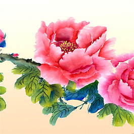 淡雅背景牡丹国画装饰画