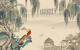 柳树枝背景装饰画