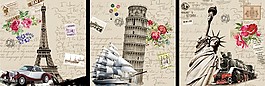 缩小版著名标志性建筑装饰画