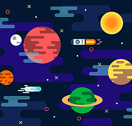 彩色扁平化太空插画矢量素材