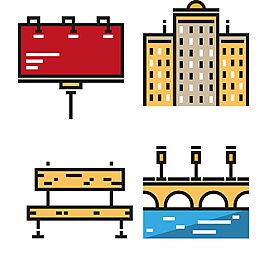 手绘建筑物icon图标