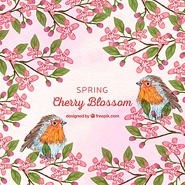 春季花鸟底纹花纹素材