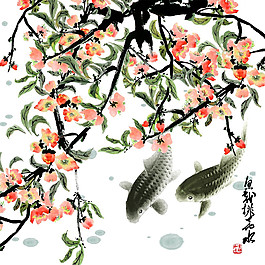 美丽梅花游鱼创意装饰画