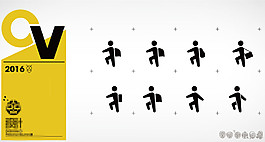学生背书包上学剪影小人公共标识图标设计