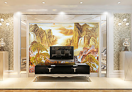 水墨山峰背景墙