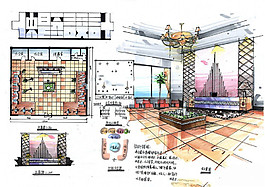 快题设计酒店前台效果图