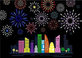 扁平化城市烟花背景