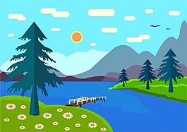 自然风景扁平插画