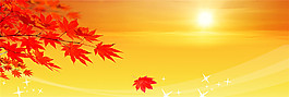 夕阳下的枫叶banner背景素材