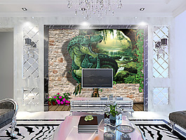 绿色恐龙背景墙