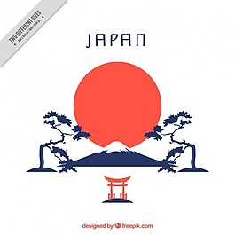 日本背景的山和树
