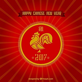 新年快乐中国复古背景与金鸡画