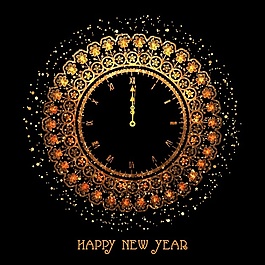 新年金色时钟的黑暗背景