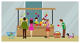 水果店购物插画