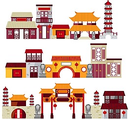 中式传统建筑插画