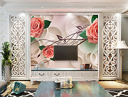 抽象元素花卉背景墙