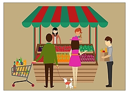 水果店购物插画
