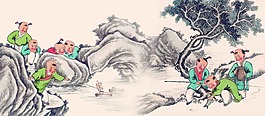 小儿垂钓背景