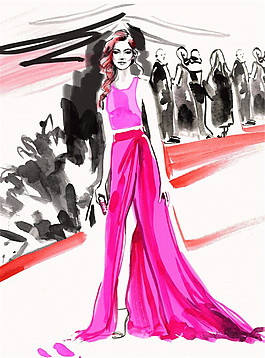 粉色开叉长裙礼服