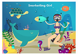海里潜水扁平插画