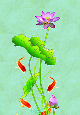 荷花九鱼图