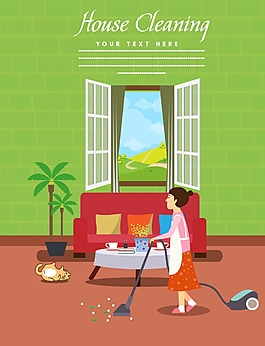 扁平妇女做家务插画