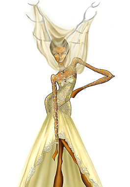 金色开叉长裙设计图