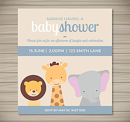 卡通动物迎婴派对邀请卡矢量图