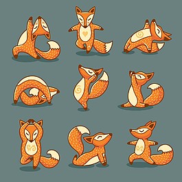 练瑜伽的卡通狐狸图片