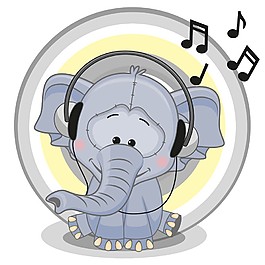 听音乐的卡通大象图片