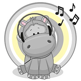 听音乐的卡通河马图片
