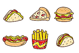可爱手绘快餐食物图标