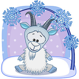可爱的山羊与雪圣诞矢量素材