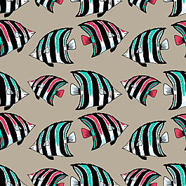 珊瑚鱼手绘矢量无缝图案