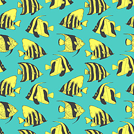 珊瑚鱼手绘矢量无缝图案