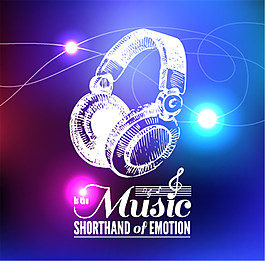 霓虹灯效果与耳机海报矢量素材下载