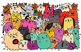 卡通涂鸦彩色狗矢量素材下载