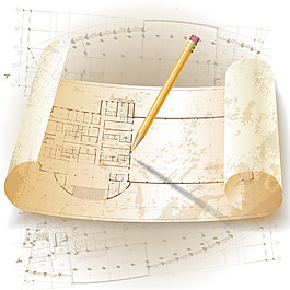 建筑图纸与铅笔矢量素材下载