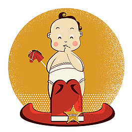 婴儿与西部牛仔帽子插画矢量素材