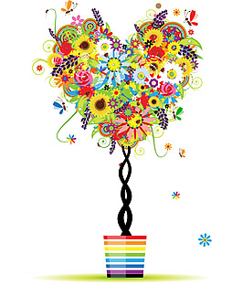 创意缤纷花卉树设计矢量素材