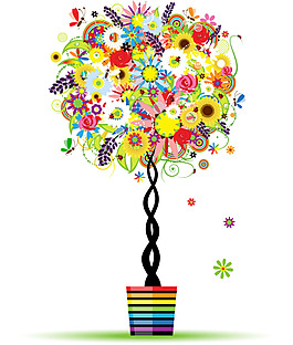 缤纷花卉树设计矢量素材