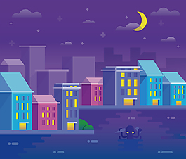 卡通夜晚街道