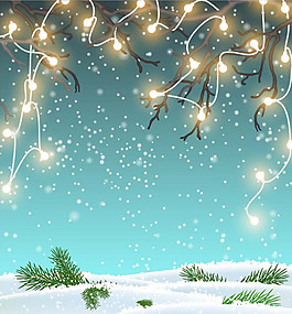 冬季雪花与背景灯矢量素材下载
